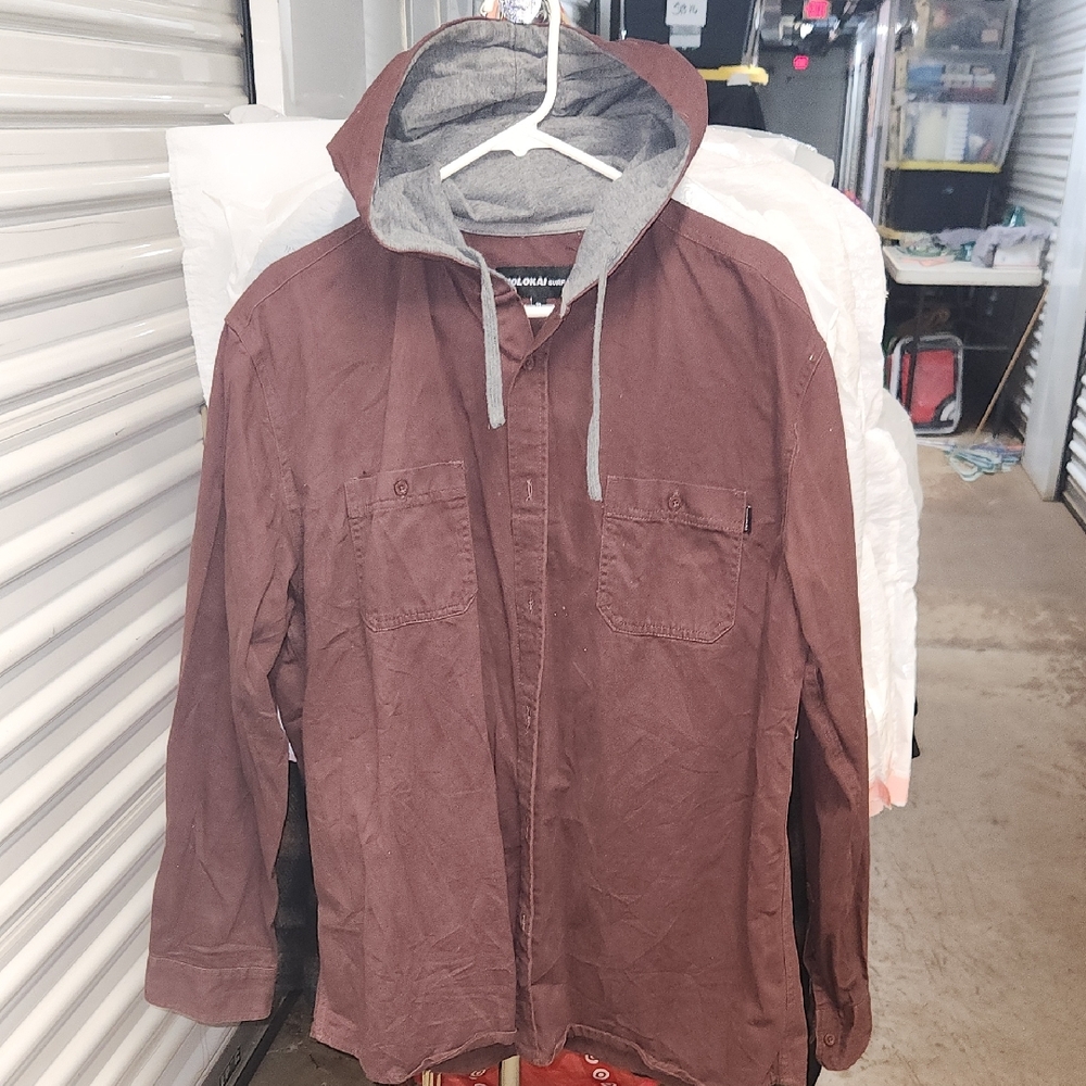 Molokai Surf Co. Hooded Botton Down Shirt XL